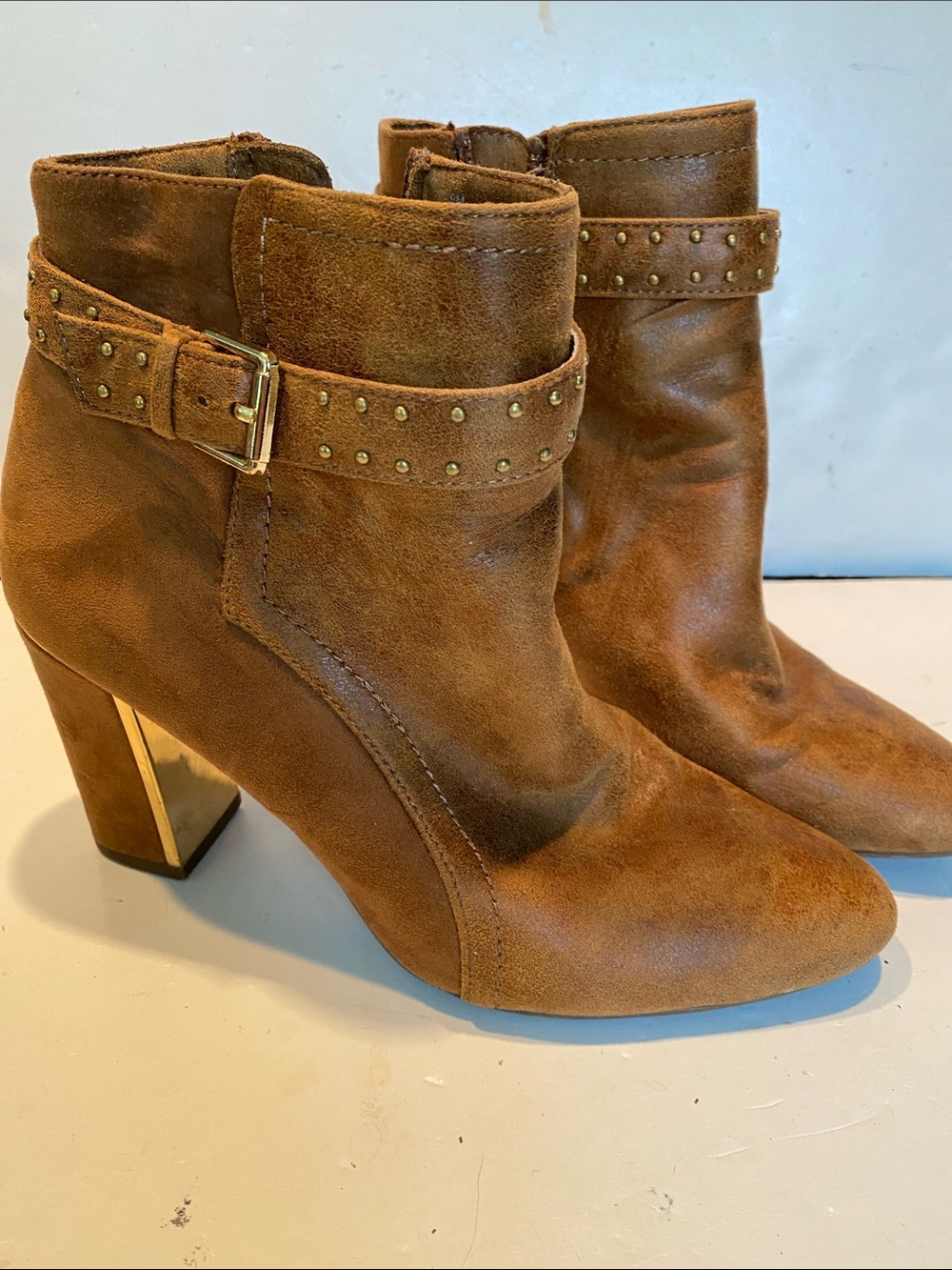 NWOT Dunion Armony Light Brown Suede Chunky Heel Boots